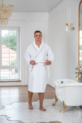 Мужские вафельные халаты с вышивкой Premium Турция с кантом